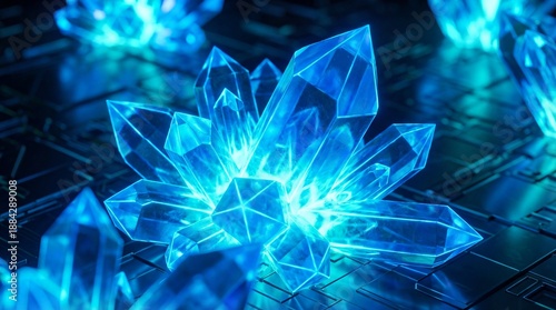 Glowing blue crystals on a ...