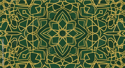 Green and Gold Geometric Mandala Pattern Abstract Background