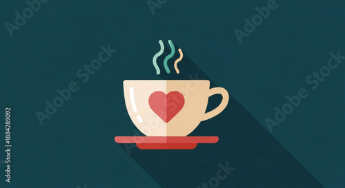 Steaming cup of coffee with heart design on a saucer symbolizing love and warmth in a cozy setting