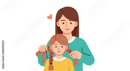 Mother braiding daughter's hair with love and care in a heartwarming family moment
