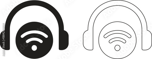 Wireless headphones icon set in black and outline style