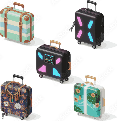 Create a kinds of deferent Stylish Colorful Suitcase Travel concept - suitcase 3d icon. 3d rendering vector art with white background.