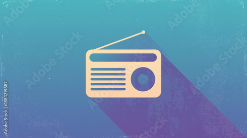 A blue retro radio vintage player and audio equipment object with a portable speaker and volume button isolated on a blue background