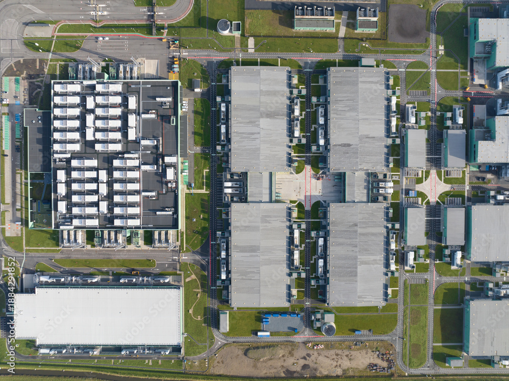 Fototapeta premium Aerial view modern data center campus dublin ireland