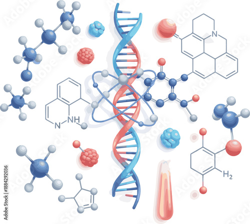 Create a Molecules or atoms. Medical, Biochemical, Pharmaceutical, Cosmetic Beauty concept. 3d rendering vector art with white background..
