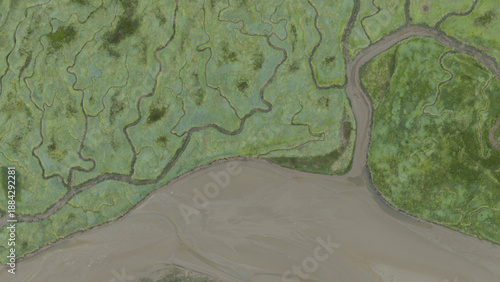 Bilde på lerret Aerial view winding salt marsh river channels