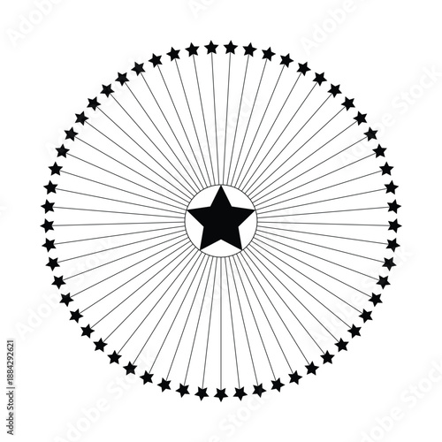 Star Sunburst Circle Frame. Radial Burst Vector Ornament.