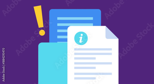 Documents and information icon set displayed on a vibrant purple background from a straightforward viewpoint