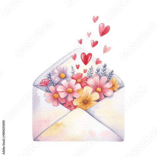 envelope with flowers and hearts