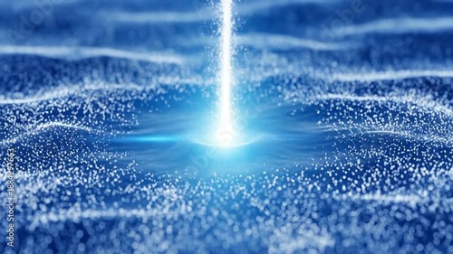 Abstract fluid and pulsating effect on particles. Flowing forces on water or blue liquids. motion background, 4K