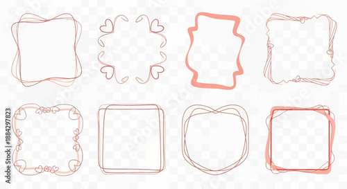 These charming, hand-drawn squiggly frames in various shapes and rosy hues are perfect for adding a touch of romance and artistic flair to any design project.