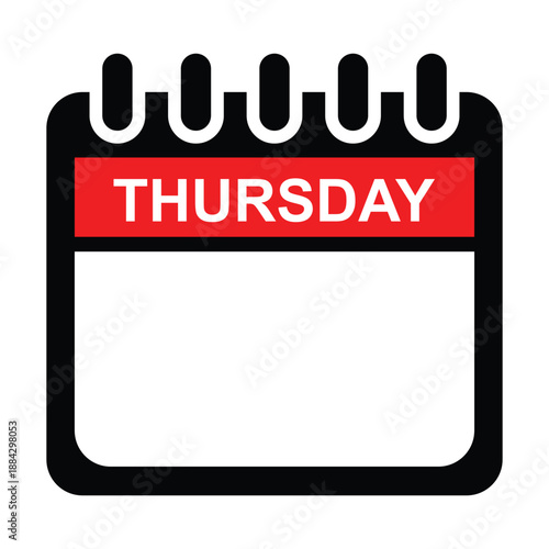 Thursday red and black calendar web button. days of the week. weekday thursday icon. notepad sticky. notes vector illustration