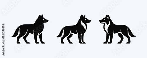 Trio wolves logo design in black white
