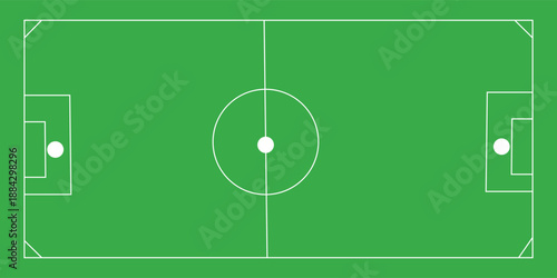 Football fields top view. Soccer grass fields with chalk lines. Green grass field background. Vector Football - Soccer Field. Scheme and marking of the football field, soccer field.