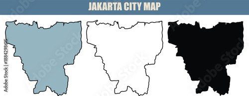Jakarta city map illustration with three different colored outlines
