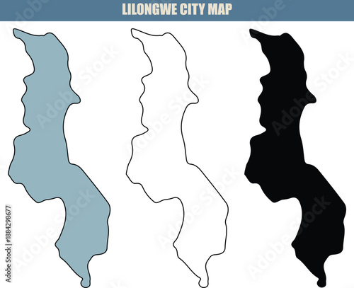 Lilongwe city map outline illustration in various colors and styles for urban planning and navigation.