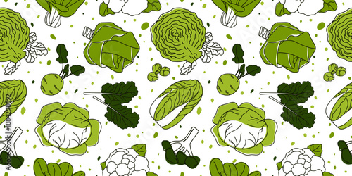 Variety of Cabbage Seamless Hand-Drawn Pattern