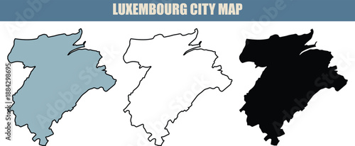 Luxembourg City map illustration with three colored variations.