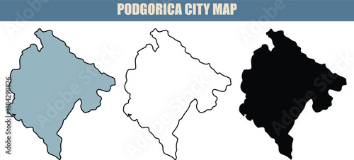 Detailed Podgorica city map illustration with multiple outline styles for navigation and urban planning.