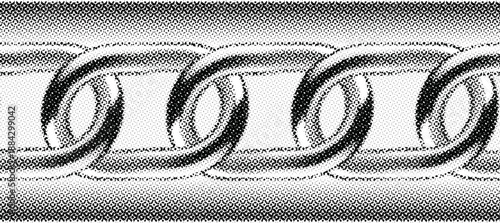 Abstract vector illustration of a seamless halftone oval metal chain pattern in black and white.