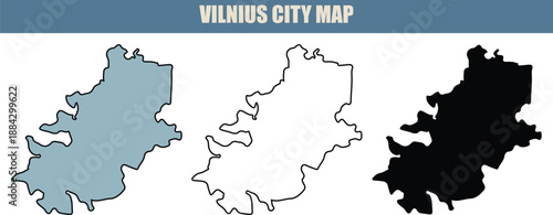 Vilnius city map illustration with three colored variations