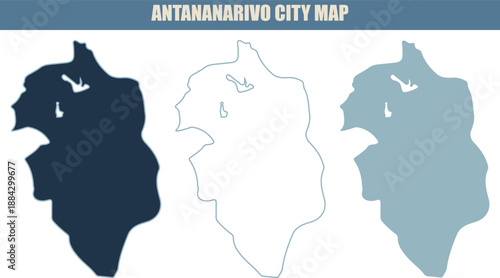 Detailed Antananarivo city map illustration in three color variations for urban planning and navigation.