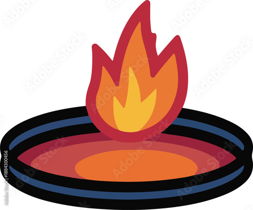 Modern Stylized Fire Pit with Burning Orange Flame Icon
