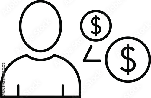 Personal finance icon illustrating income comparison salary growth and earnings increase concept in clean minimal black outline vector style