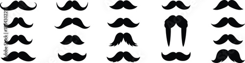 Various moustache types silhouette set for party photo props.