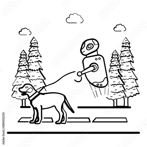 Smart Companion for Pets concept, AI Robotics Dog Walker vector icon design, Futuristic daily life stock illustration