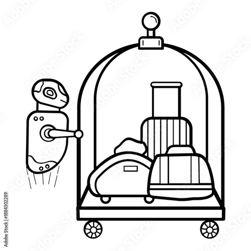 Automated Baggage Handling System concept, Contactless Hotel Service Innovation vector icon design, Robotics doing bellman job scene, Futuristic daily life stock illustration