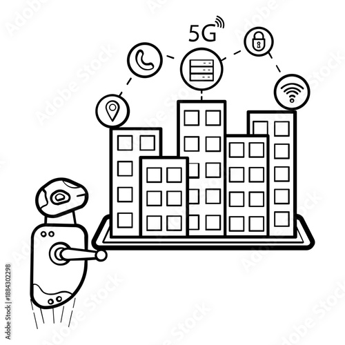 Smart City Powered by 5G and AI concept, Digital City Management Platform vector icon design, Futuristic daily life stock illustration