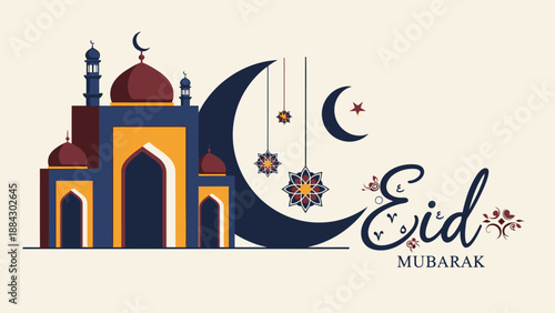 Wallpaper Mural Eid Mubarak Islamic Mosque Crescent Moon Celebration. Torontodigital.ca