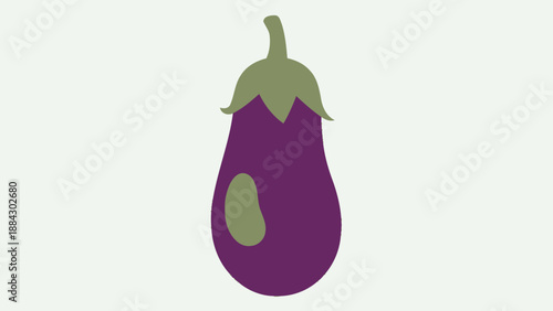 Illustration of a single purple eggplant with a green stem and leaves.
