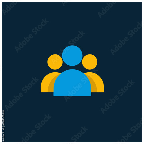 Three people represented by simple shapes in a graphic illustration from a front viewpoint