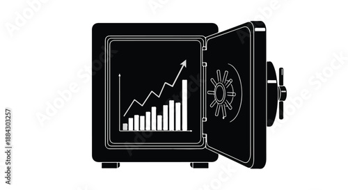 Secure financial growth concept with graph and chart in open safe box on white background, symbolizing successful investment and profit