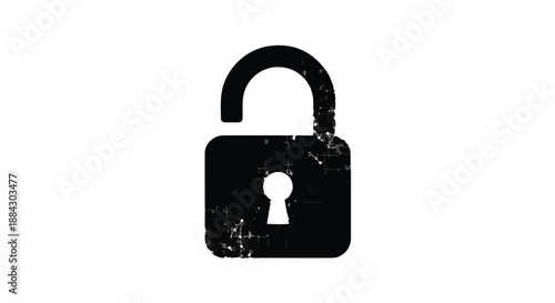 Black padlock with white keyhole on white background, security and protection symbol, locked icon, safety concept