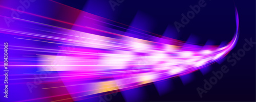 Flowing electric lines curve through deep darkness. Neon light effects suggest power, speed, and innovation. Ideal for bold abstract tech compositions vector