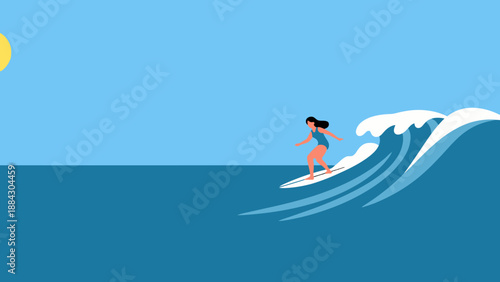 Woman Surfing on a Wave Under the Sun.