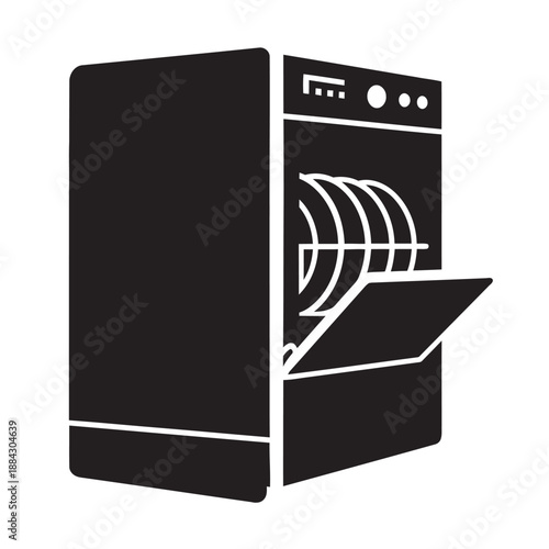 Dishwasher Icon Vector Illustration in Flat Solid Style for Home Appliance Concept