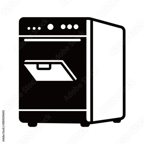Dishwasher Icon Vector Illustration in Flat Solid Style for Home Appliance Concept