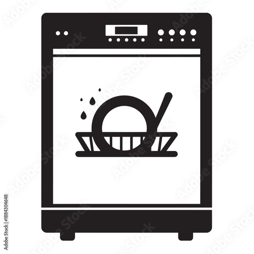 Dishwasher Icon Vector Illustration in Flat Solid Style for Home Appliance Concept
