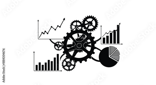Business strategy concept with gears, charts, and graphs for data analysis and optimization in modern corporate setting