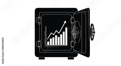 Secure financial growth concept with open safe and increasing graph chart inside, symbolizing successful investment and profit, business and finance illustration