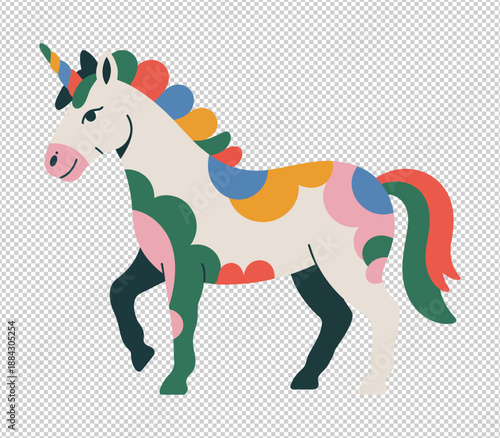 Prancing Unicorn Icon – Whimsical Fantasy Animal with Rainbow Mane and Transparent Background for Kids, Nursery, Birthday, Party, Magic & Sticker Design Us