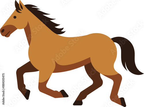 Trotting Horse Icon – Cartoon Farm Animal in Motion with Flowing Mane and Transparent Background for Kids, Nature, Education & Minimalist Vector Design