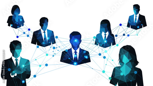 Abstract network of business professionals in geometric low poly style