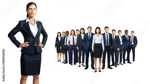 Business team leadership with diverse professionals in polygon art design