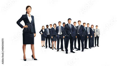 Confident business leader standing in front of diverse corporate team