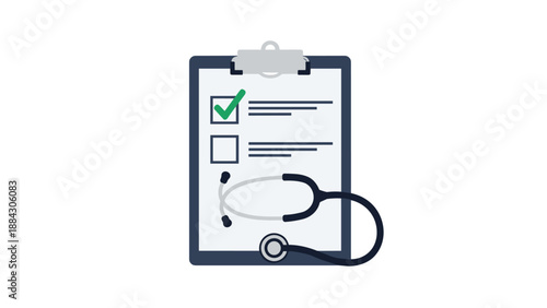 Medical checklist with stethoscope icon on clipboard for healthcare documentation